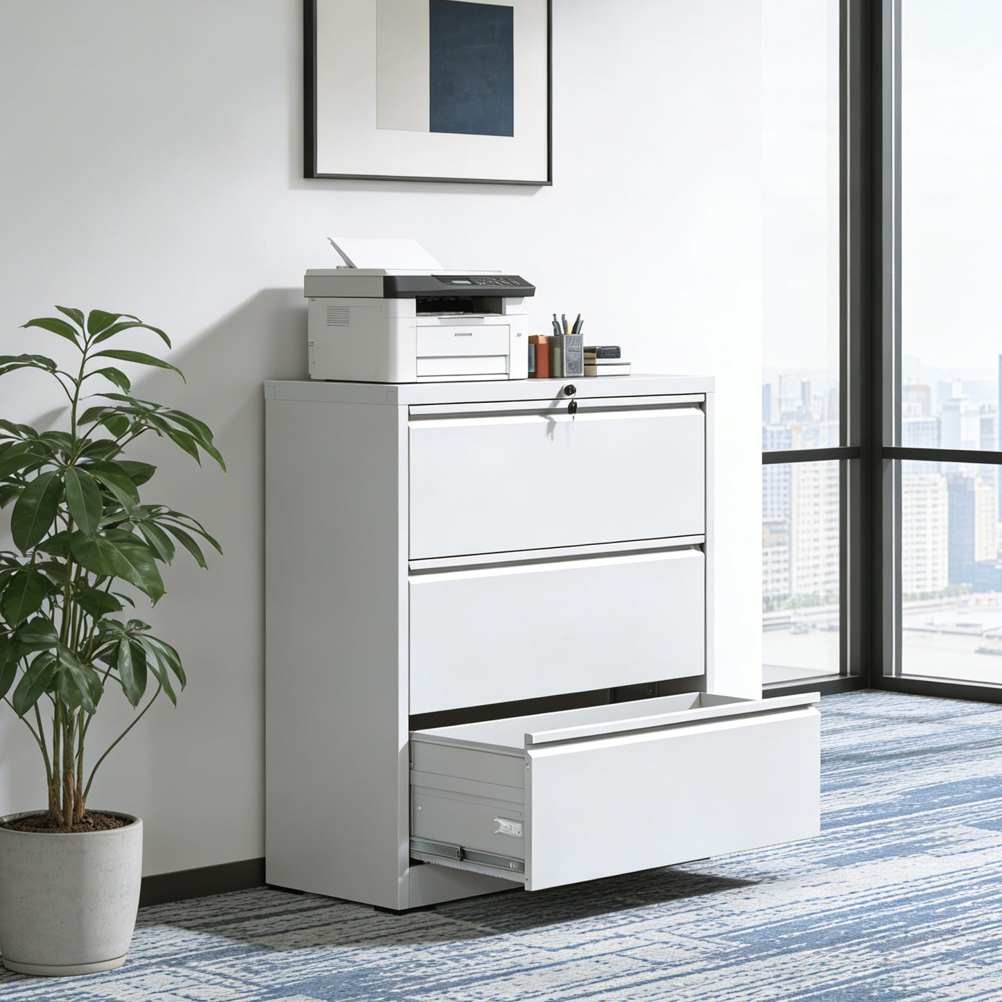 3 Drawer Lateral File Cabinet, 35.4 Inch Wide Metal Filing Cabinet, Locking Heavy Duty File Cabinet For Home Office, Anti-Tip Safety Interlock, Vertical Storage For Letter Legal A4 Files