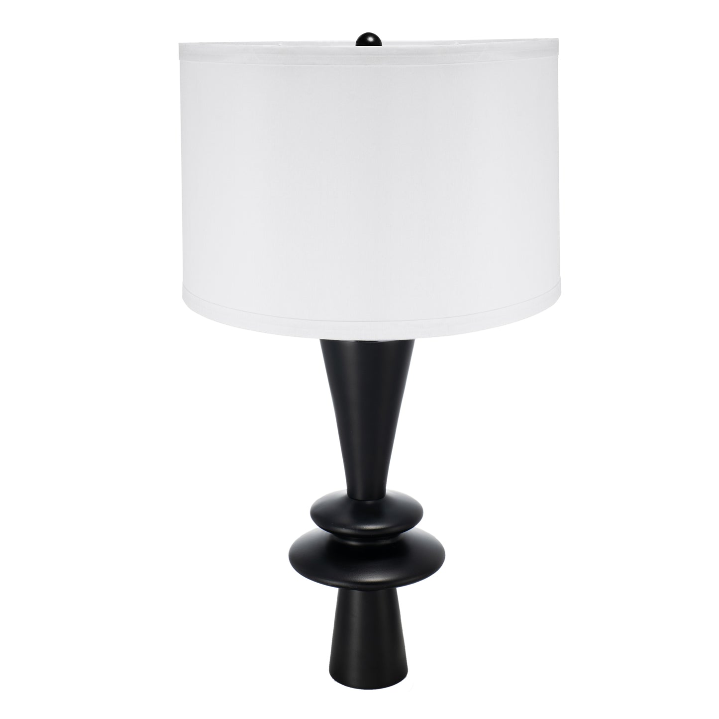 D15x26.7  Black Aluminum Table Lamp With Two Varying Round Accents And White Drum Shade Lamp Shade Assembly Required