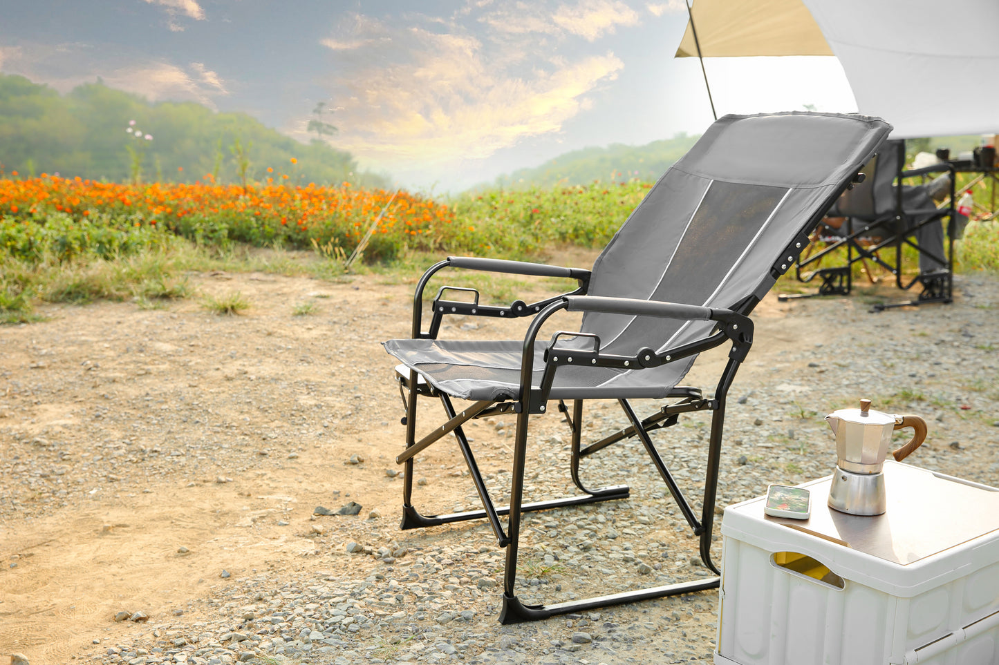 Camping Directors Chair, Heavy Duty,Oversized Portable Folding Chair With Side Table, Pocket For Beach Fishing,Trip,Picnic,Lawn Grey