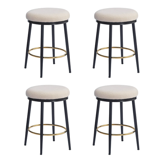 24.75 Modern Counter Stools Set Of 4,White Counter Stools With Iron Frame,Sponge Cushion,Footrest,suitable For Kitchen Bedroom Dining Room.