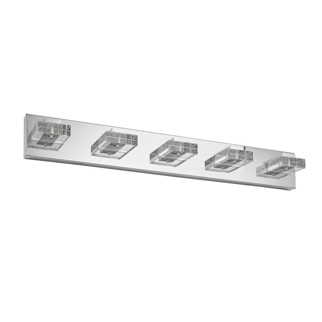 31  Modern Chrome 5-Light LED Vanity Light, Square Acrylic Lampshades Wall Mount Fixture For Bathroom, Mirror Lighting
