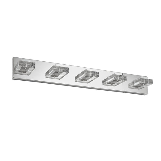 31  Modern Chrome 5-Light LED Vanity Light, Square Acrylic Lampshades Wall Mount Fixture For Bathroom, Mirror Lighting