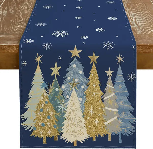 Christmas Table Runner 13x72 Inch, Xmas Trees Snowflakes Holiday Decorative Farmhouse Table Decoration For Kitchen Dinning, Indoor Outdoor Dinner Party Decor
