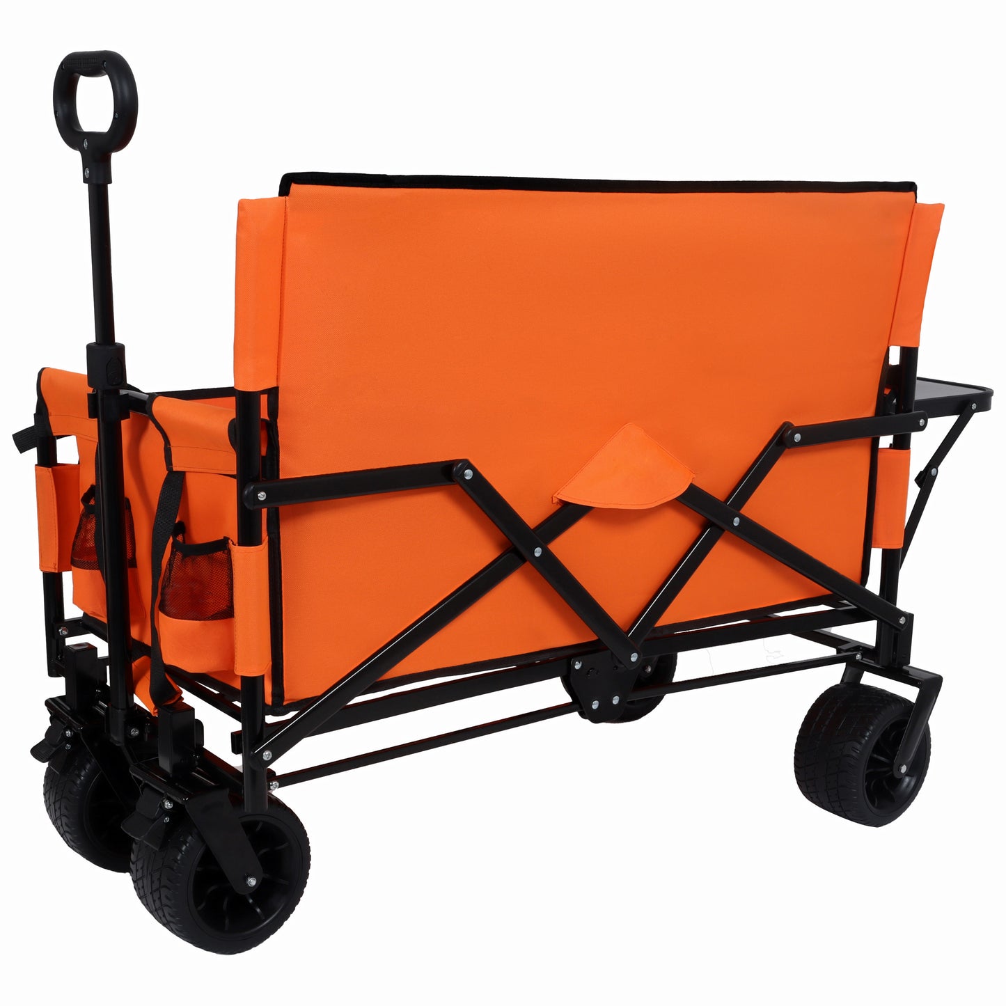 3-in-1 Convertible Folding Wagon Cart With Bench Seat & Rear-Mounted Folding Tabletop-500lbs Heavy-Duty Utility Wagon 180L Capacity All-Terrain Wheels For Camping Beach Sports Garden Orange