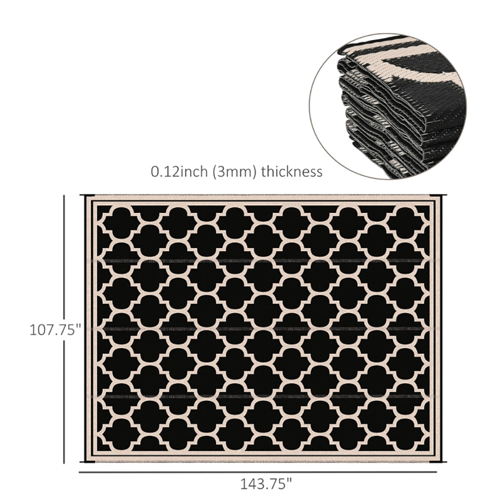 Reversible Polypropylene Outdoor Rug Folding, Durable, Perfect  With Four Straps  Waterproof Outdoor For Camping, Deck & Beach Black