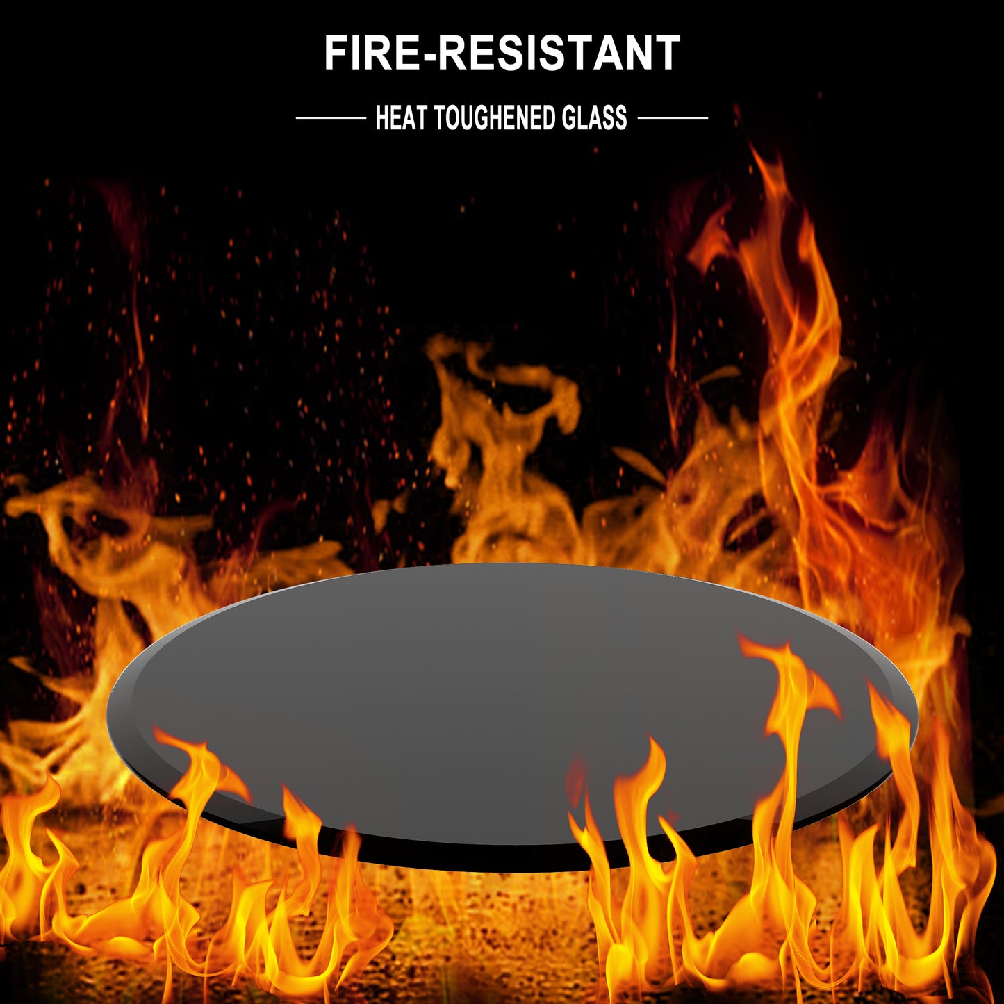 38.6  Inch Round Tempered Glass Table Top Black Glass 0.5 Inch Thick Beveled Polished Edge
