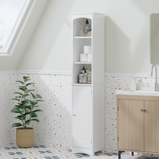 64.17' Tall Bathroom Storage Cabinet With Adjustable Shelves,Slim 1 Doors Freestanding Cabinet With Anti-Tip, Open Compartments, For Home, Small Spaces, Bathroom,Kitchen,