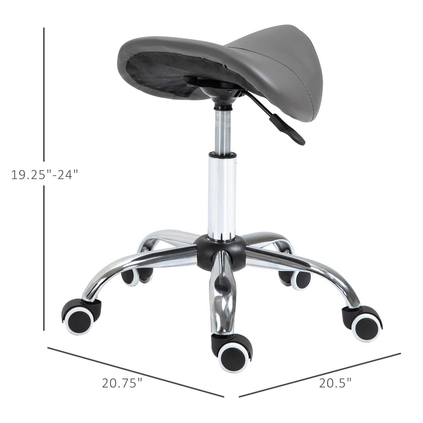 Ergonomic Rolling Saddle Stool PU Leather Hydraulic Spa Stool Height Adjustable Swivel Drafting Medical Salon Chair, Gray