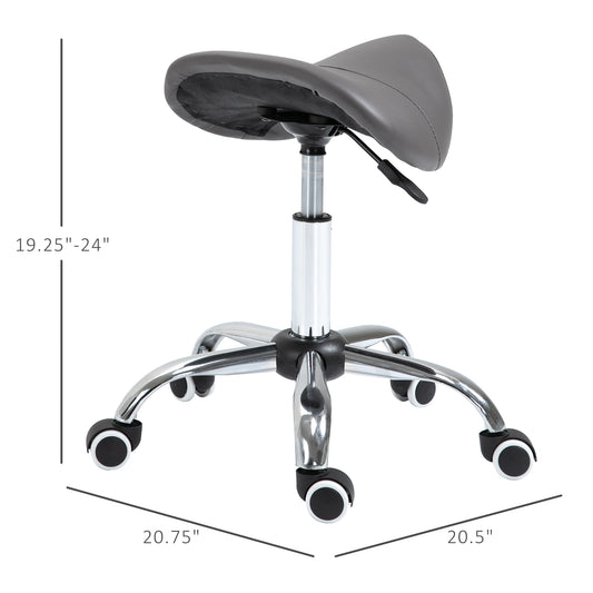 Ergonomic Rolling Saddle Stool PU Leather Hydraulic Spa Stool Height Adjustable Swivel Drafting Medical Salon Chair, Gray
