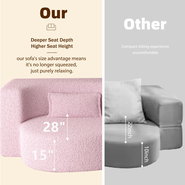 Modern Floor Sofa With 2 Pillows,Convertible Teddy Fabric Foam-Filled Sleeper Sofa Bed,15' Twin Size Folding Mattress For Living Room,Guest Bed,Playroom,no Assembly Required,Pink