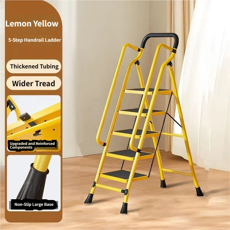5 Step Ladder With Handrails, Folding Step Stool With Anti-Slip Wide Pedals