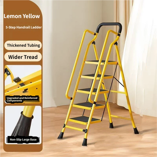 5 Step Ladder With Handrails, Folding Step Stool With Anti-Slip Wide Pedals