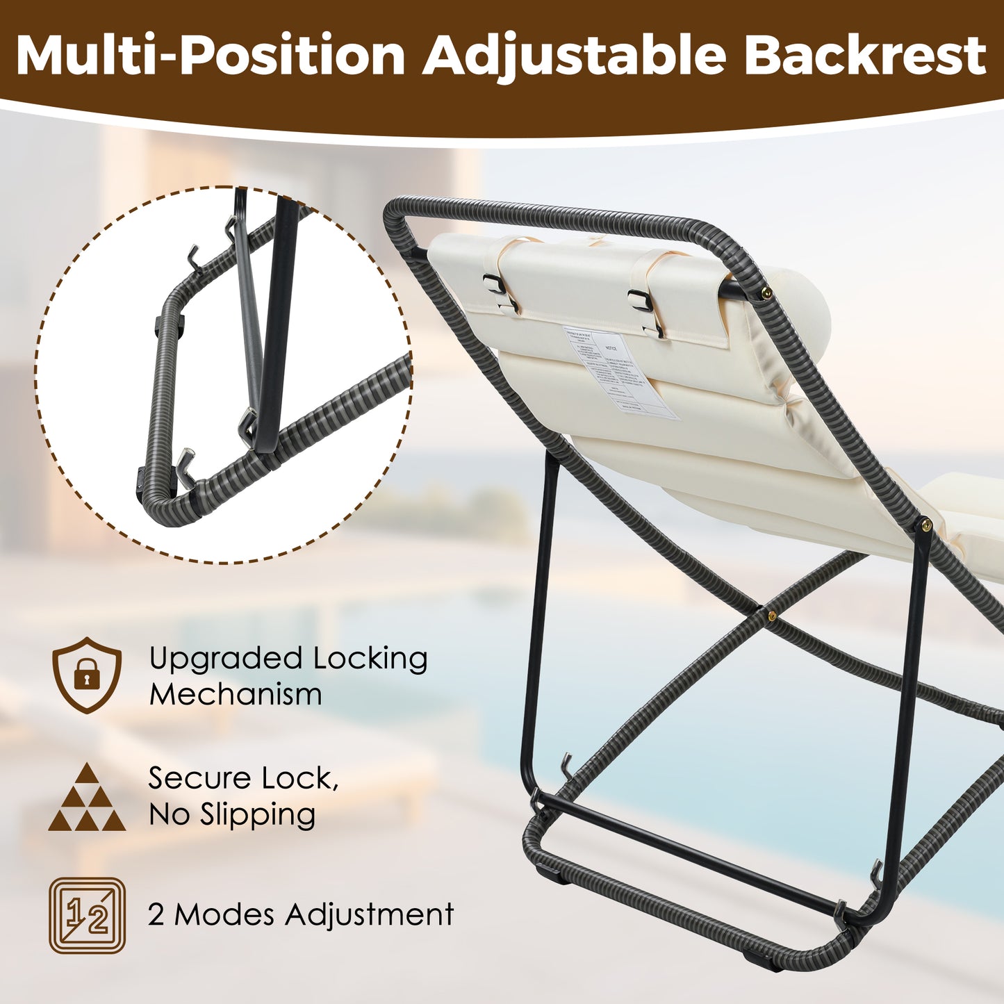TREXM 2-Pieces Outdoor Folding Chair  Rattan-Wrapped Patio Chair With Adjustable Backrest  Thick Cushion  And Detachable Headrest  For The Poolside  Beach  Backyard  Decck  And Camping  Black