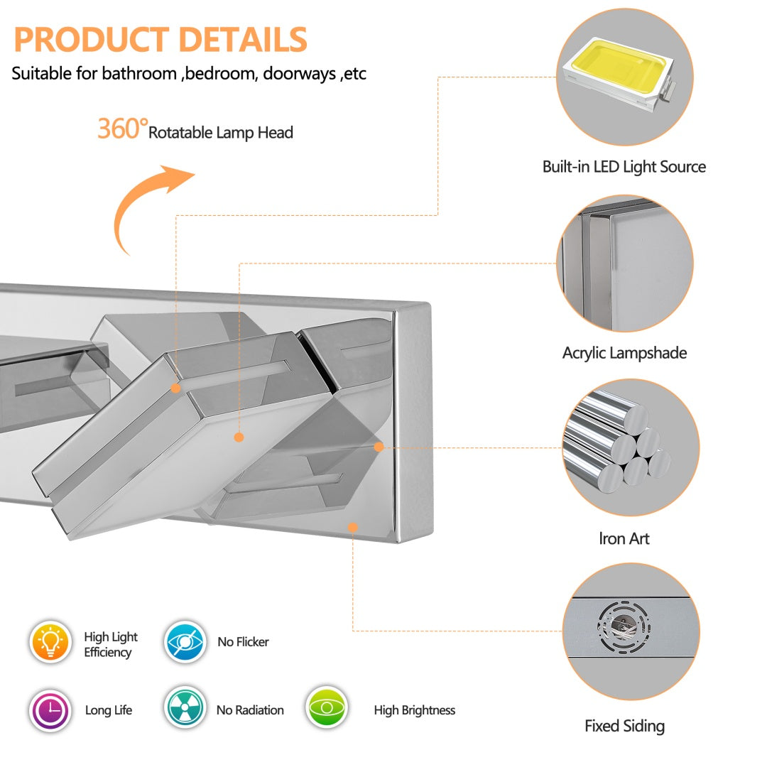 Modern Chrome LED Vanity Light, 5-Lights Wall Sconce For Bathroom And Mirror, Sleek Minimalist Design, Energy-Efficient, Easy To Install