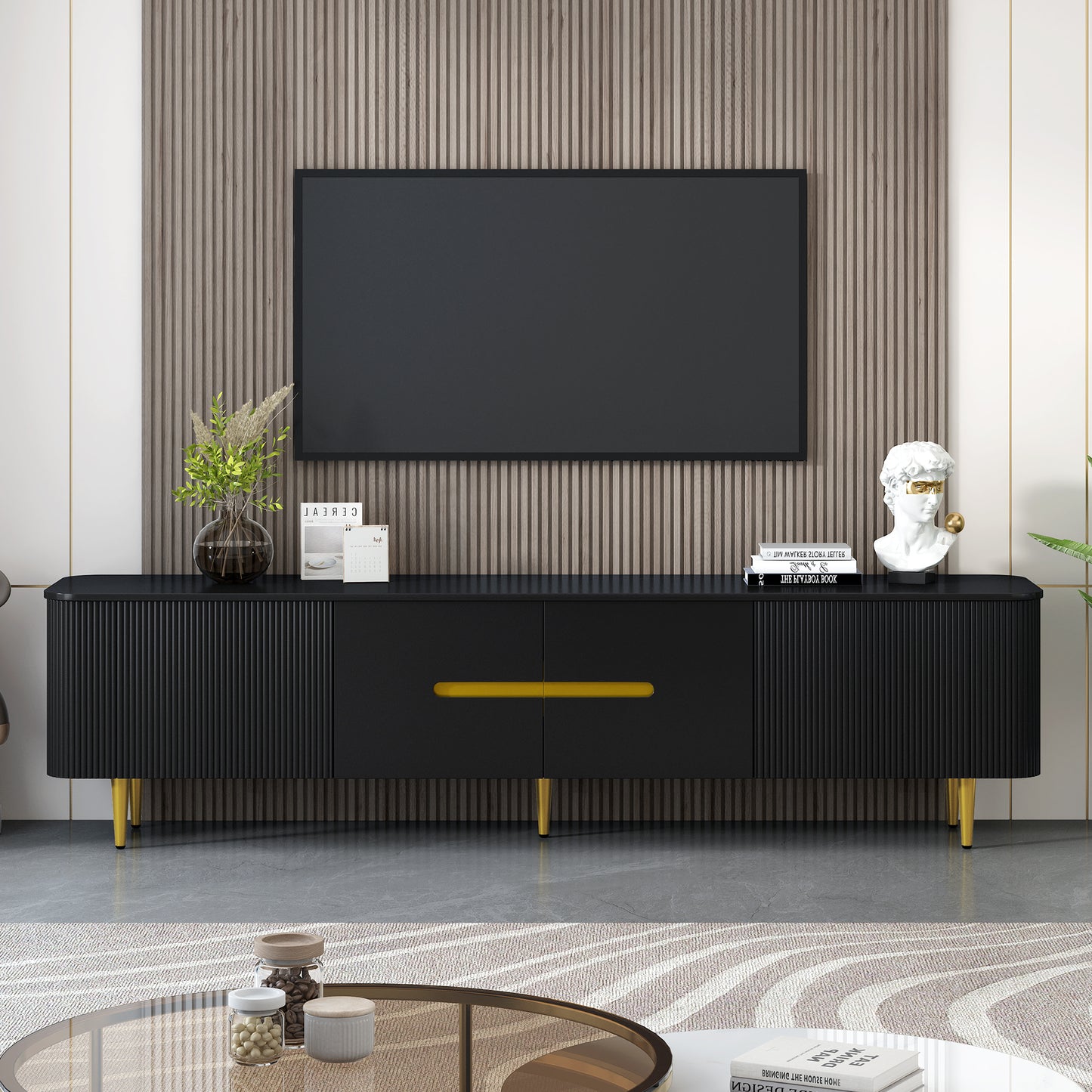 VIBE HAUS 78.7 Minimalist TV Stand For TVs Up To 85 Inches, Modern Entertainment Center Media Console With 4 Spacious Cabinets For Living Room