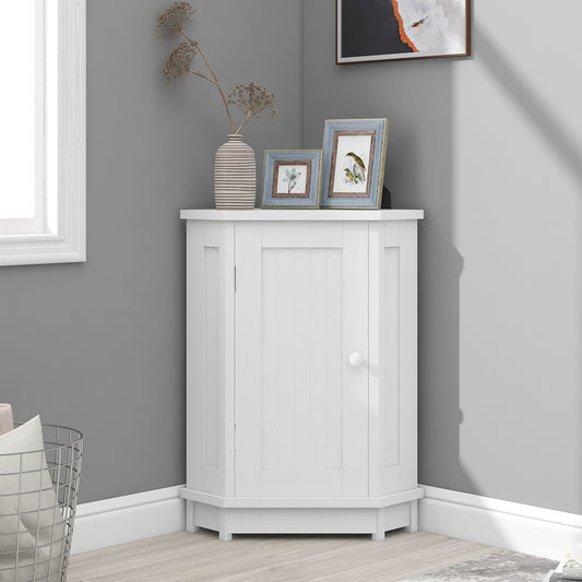 White Bathroom Cabinet Triangle Corner Storage Cabinet With Adjustable Shelf Modern Style MDF Board