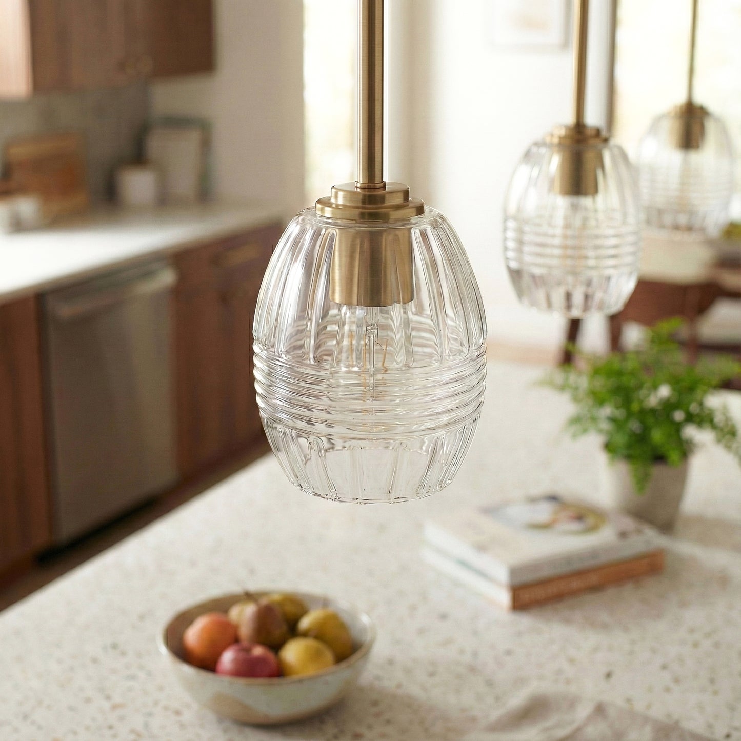 Vista Single Pendant Chain Hanging Light With Clear Glass - Satin Brass