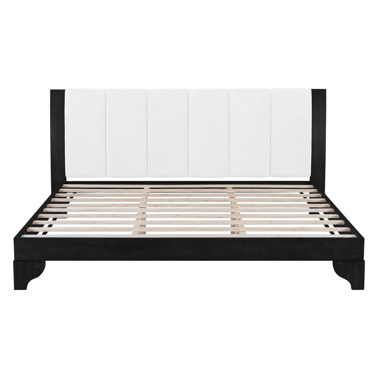 King Size Bed Frame Black White Pine Manufactured Wood 82.7x 85.2 6-8 Mattress 600 Lbs No Box Spring Modern Bedroom Furniture