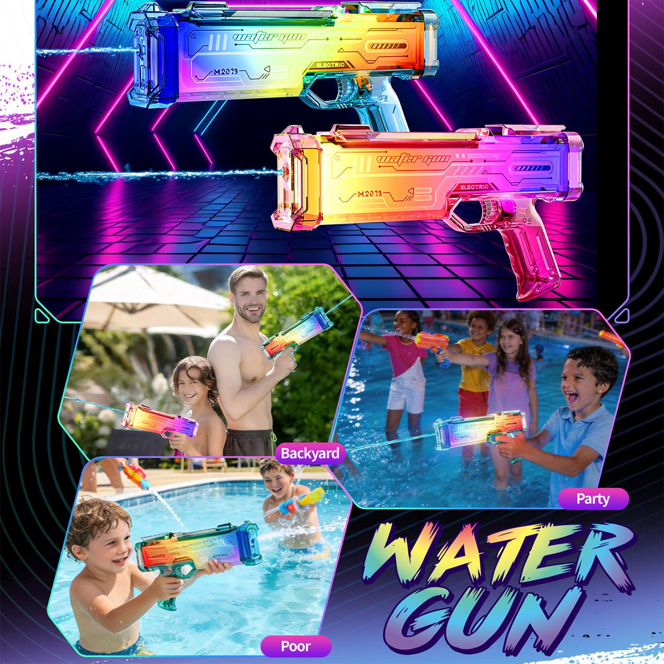 Blue Futuristic Electric Water Gun, Rechargeable Transparent Gradient Water Cannon, Continuous Firing, Suitable For Pool, Beach, And Outdoor Water Games.