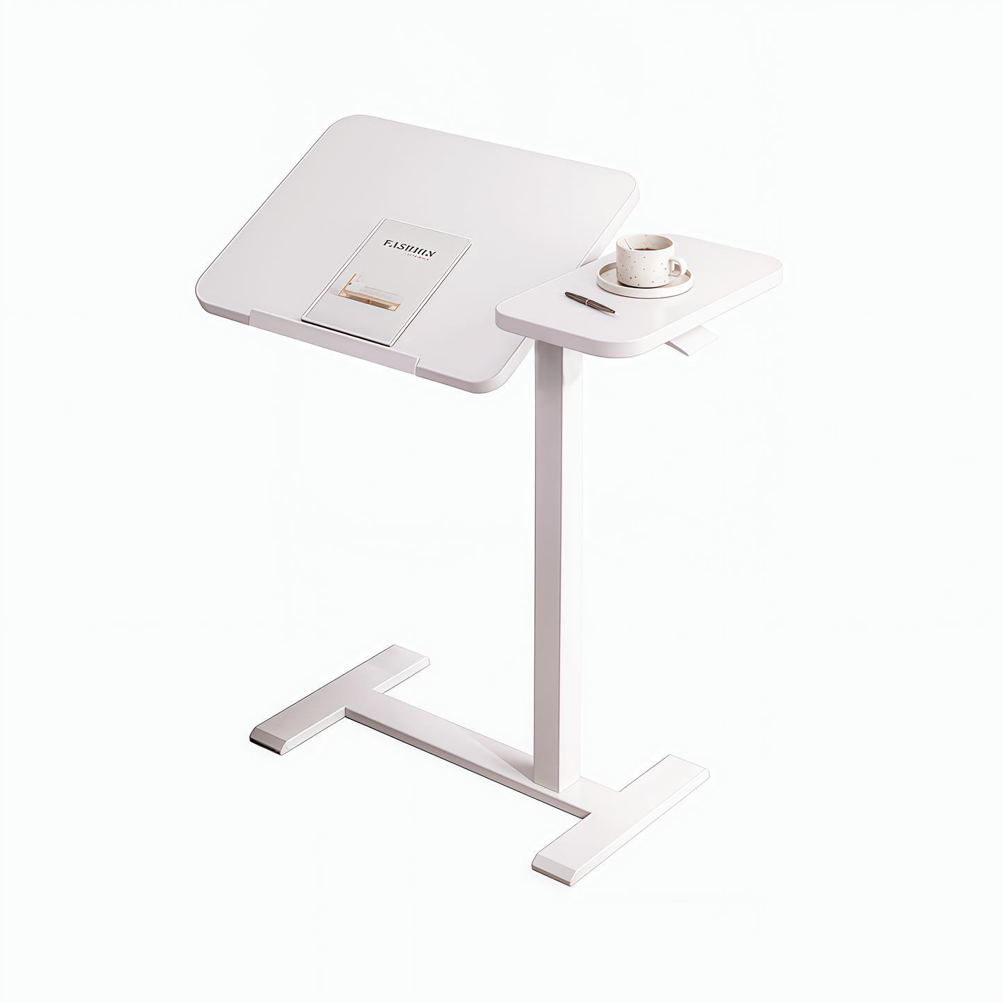 UPGRADED Overbed Bedside Desk, Mobile Rolling Laptop Stand Tilting Overbed Table With Wheels, Height Adjustable Tray Bedside Table For Laptop Bed Sofa, WHITE