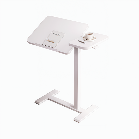 UPGRADED Overbed Bedside Desk, Mobile Rolling Laptop Stand Tilting Overbed Table With Wheels, Height Adjustable Tray Bedside Table For Laptop Bed Sofa, WHITE