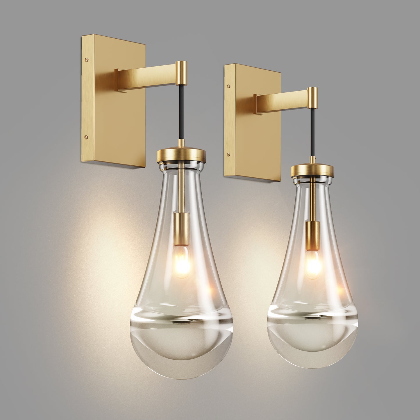 Wall Sconces Set Of Two, Brass Modern Raindrop Glass Sconces Wall Lighting, Gold Wall Light Fixtures Indoor Wall Light, Vanity Light Fixture Wall Lamp For Living Room, Bathroom