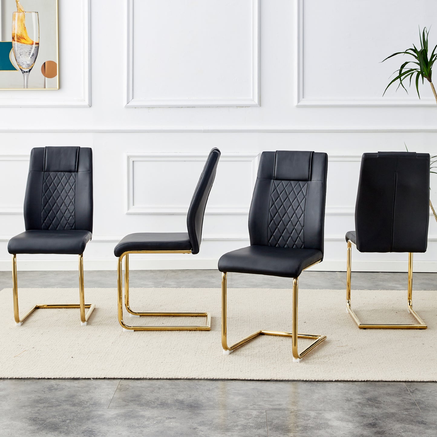 Modern Dining Chairs With Faux Leather Padded Seats,dining Room Chairs,gold Metal Leg Upholstered Chairs,suitable For Kitchens,living Rooms,bedrooms,and Offices,set Of 6 Black PU Leather  C-001