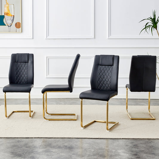 Modern Dining Chairs With Faux Leather Padded Seats,dining Room Chairs,gold Metal Leg Upholstered Chairs,suitable For Kitchens,living Rooms,bedrooms,and Offices,set Of 6 Black PU Leather  C-001