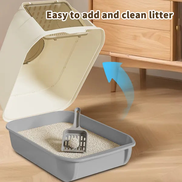 Extra Large Dual-Entry Cat Litter Box, Convertible Open&Enclosed, Gray, Odor Control, Easy Clean