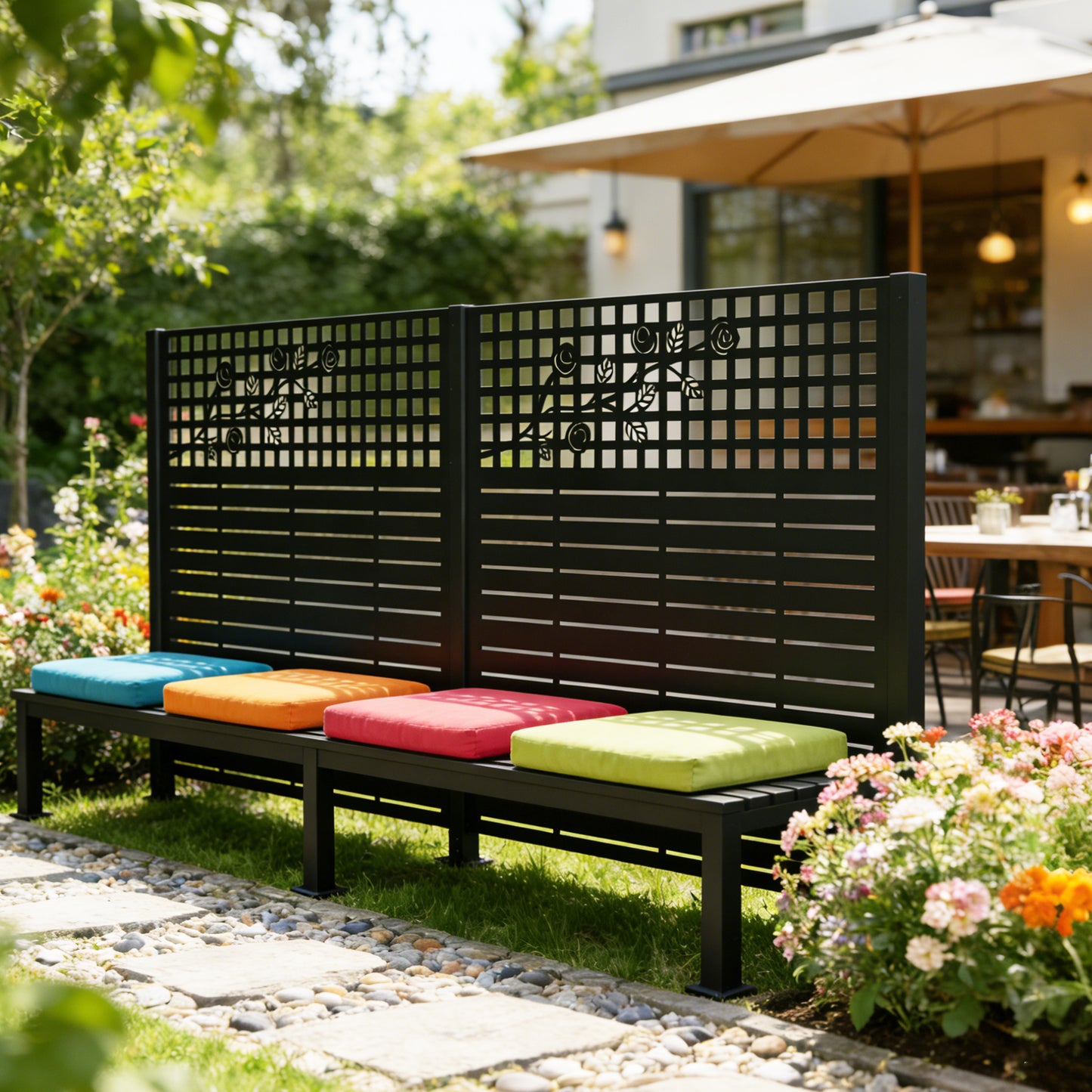 W48'' X H47.3'' X 2 Panels Metal Privacy Screen, Outdoor Privacy Panels, Trash Can Enclosure, Air Conditioner Fence, Pool Equipment Enclosure, Backyard Fencing, Rose Black
