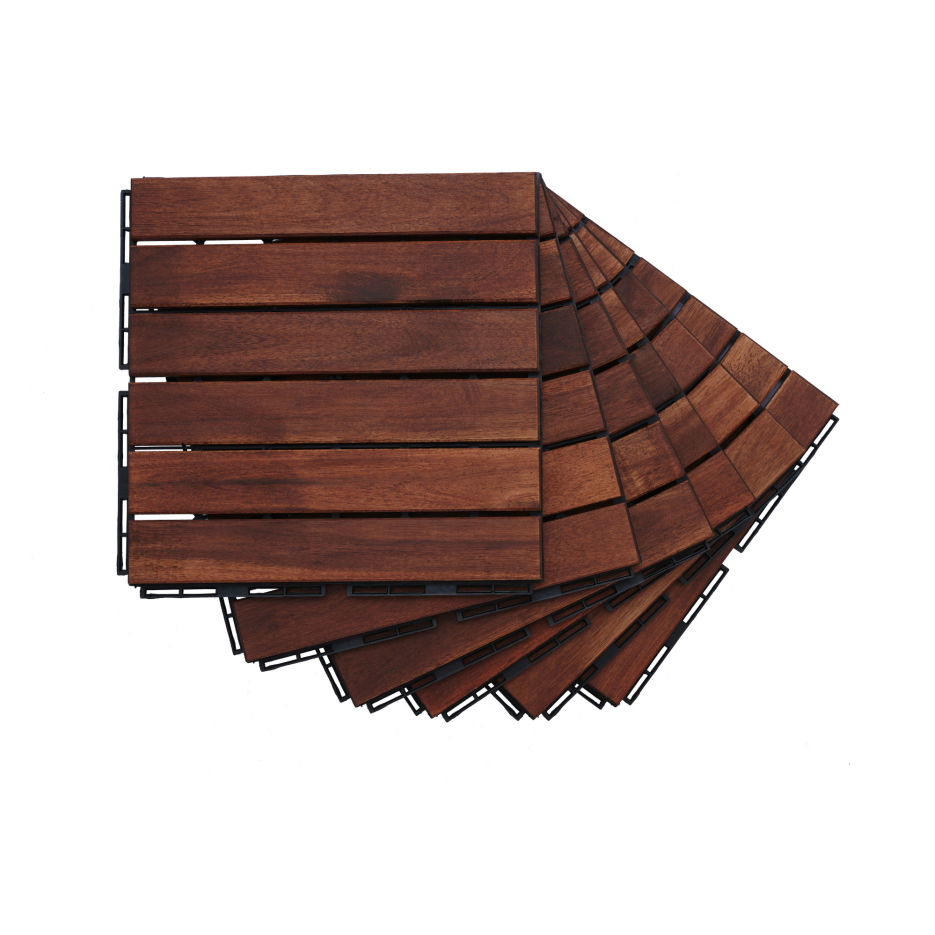 Acacia Wood Interlocking Deck Tiles Striped Pattern, 20 PCS 12inch X 12inch Square Acacia Hardwood Outdoor Flooring For Patio, Bancony, Pool Side