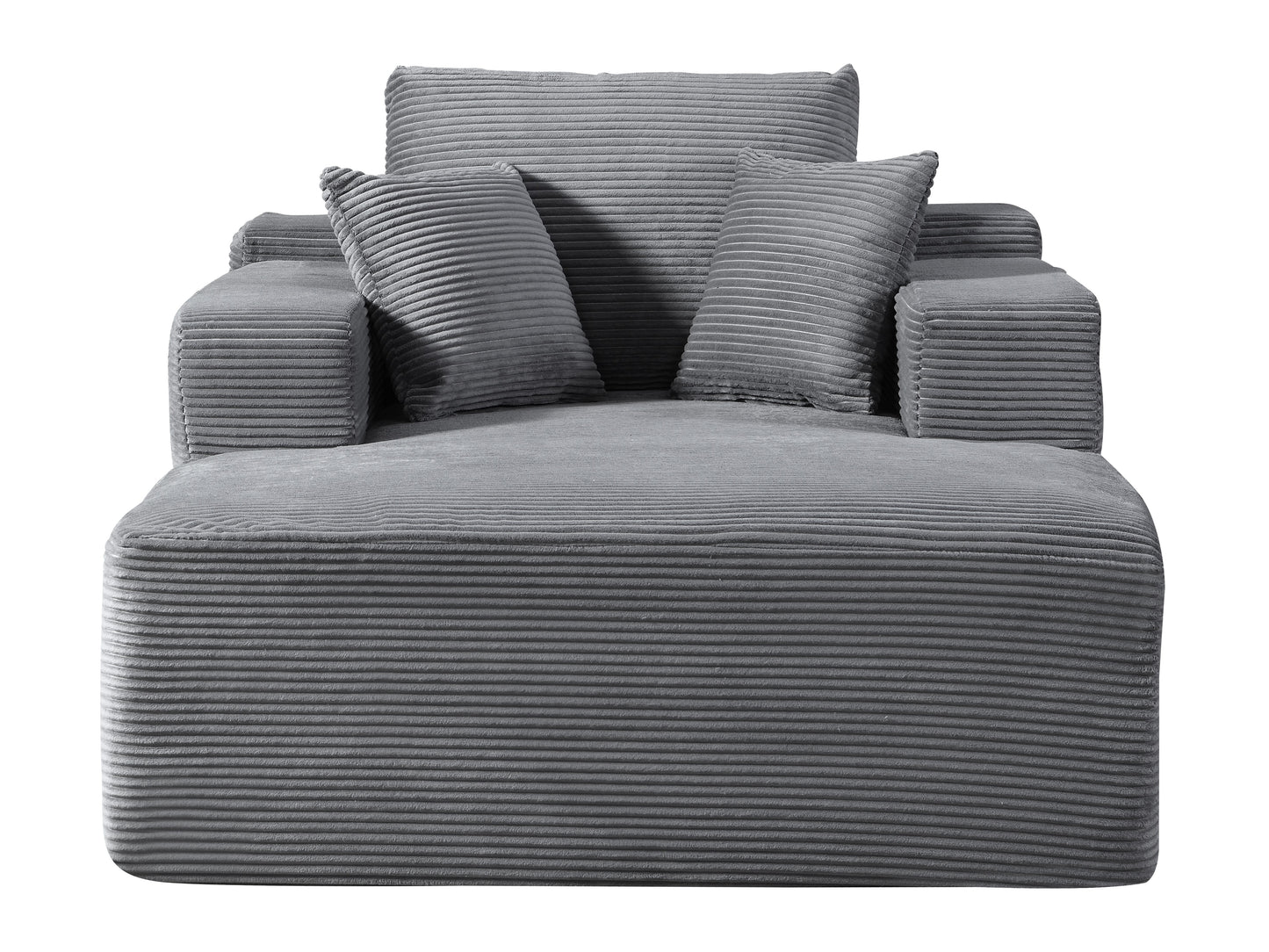 Convertible Chaise Lounge Chair Indoor Oversized Corduroy Couch With Wide Armrest & Throw Pillows, Cozy Boneless Sleeper Sofa Bed Armchair, For Living Room, Bedroom, No Assembly Required, Dark Grey