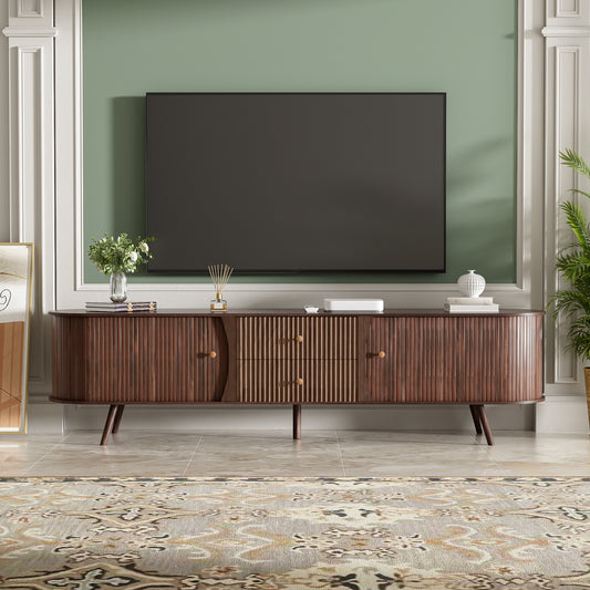 70 Inch Mid Century Modern TV Stand, TV Stand For 80 Inch TV, TV Stand With Tambour Doors, Fluted Drawers, TV Consoles For Living Room, Bedroom