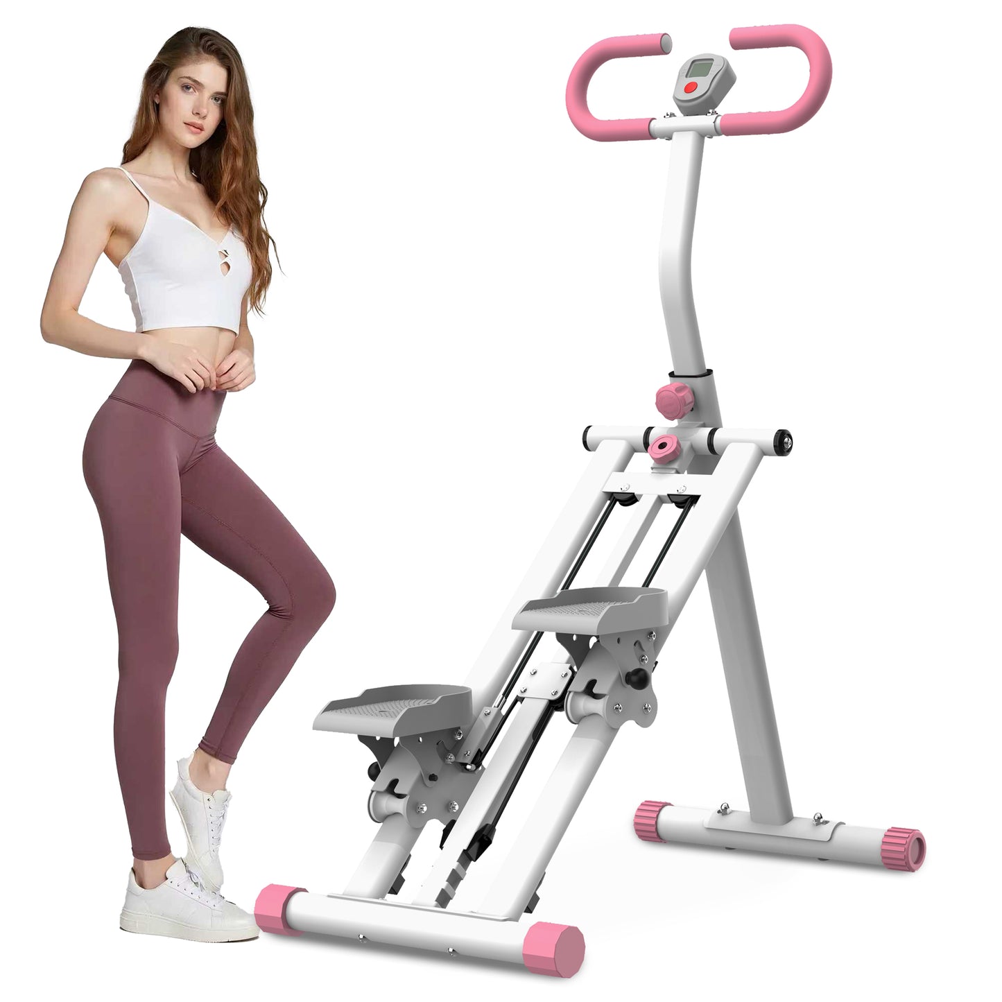 Stair Stepper With Resistance Home-Upgrade Vertical Climber Workout Machine For Full-Body Exercise Climber Fitness Equipment With Stable Frame Adjustable Handlebar-Pink