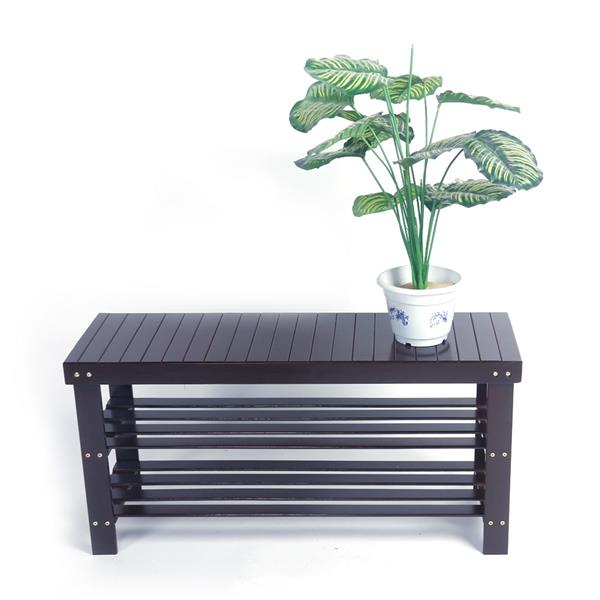 90cm Strip Pattern 3 Tiers Bamboo Stool Shoe Rack Coffee