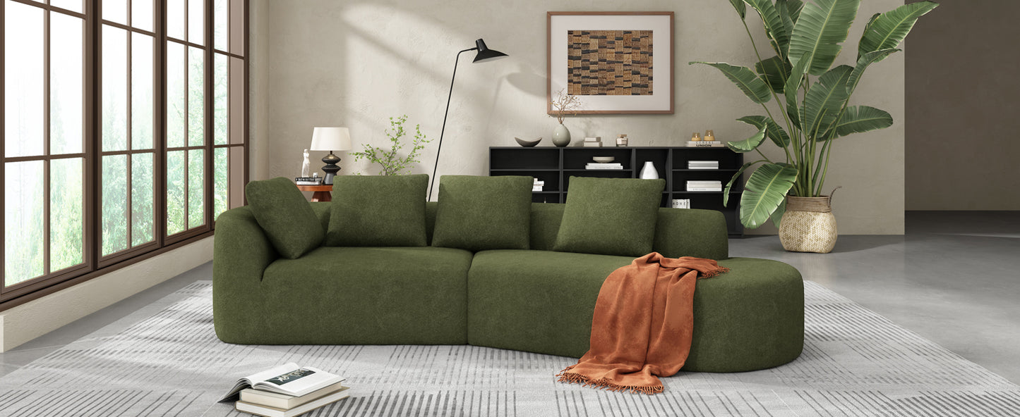 116  Modern Curved Sectional Sofa With High-Density Fully Compressed Sponge And Chaise Lounge, Pearl Upholstery, 2-Piece Set, Fully Assembled Right Hand Facing, Perfect For Living Room, Lounge