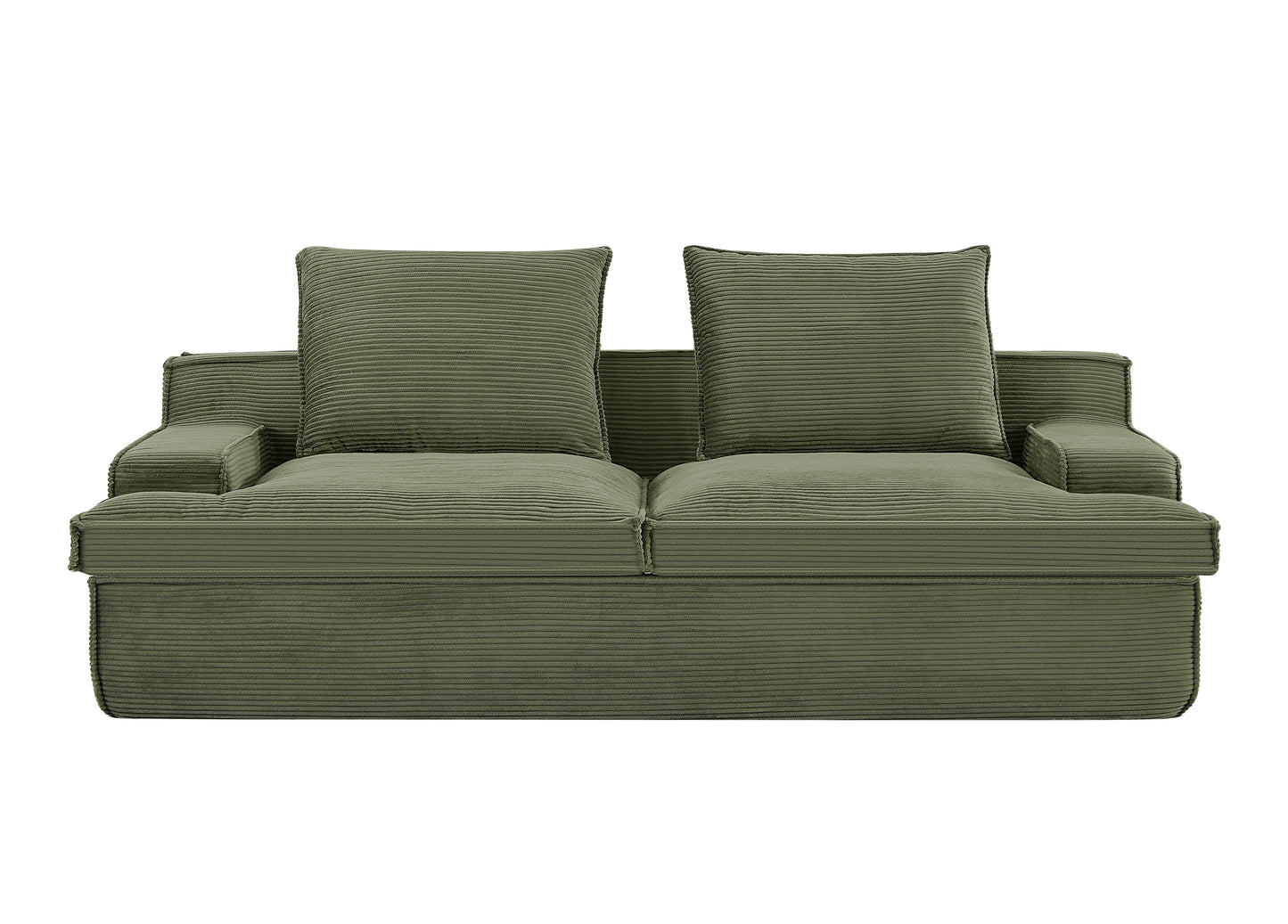 Nimbus Oversized Full Foam 4 Seater Couch For Living Room Upholstered In Soft Corduroy Fabric, Wide Armrests, Ergonomic Compressed Sofa In A Box, No Assembly, 90 Inch Wide, Green