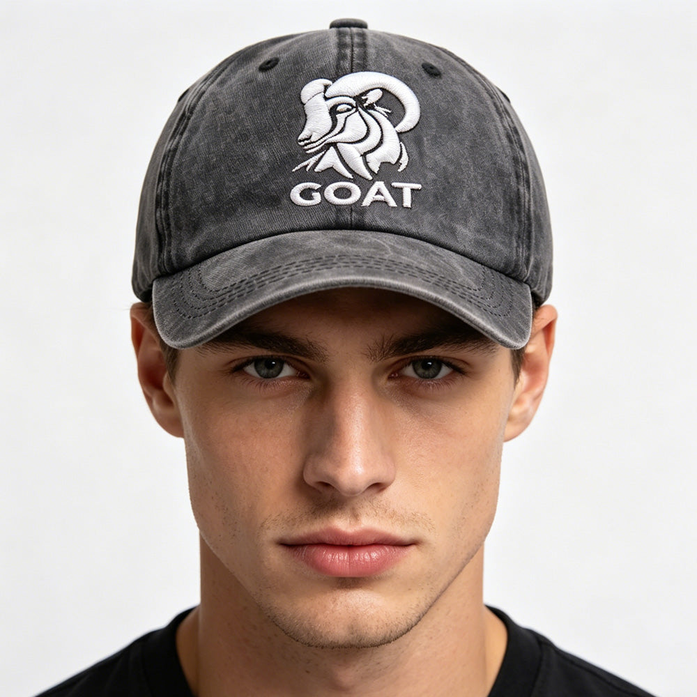 2pcs GOAT Embroidered Vintage Washed Baseball Cap ,1 FC Koln World Cup Soccer Fan Hat, Adjustable Unisex Cotton Cap
