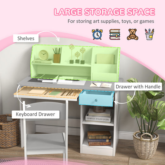 Kids Desk And Chair Set With Storage, Study Desk With Chair For Children 5-8 Years Old, Gray