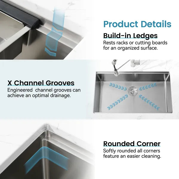 Stainless Steel Kitchen Sink, 33'x19' Single Bowl, Undermount Handmade Sink In Black, With Cutting Board, Colander-Unable Ship Weekends, TK And TEMU Only For Pickup