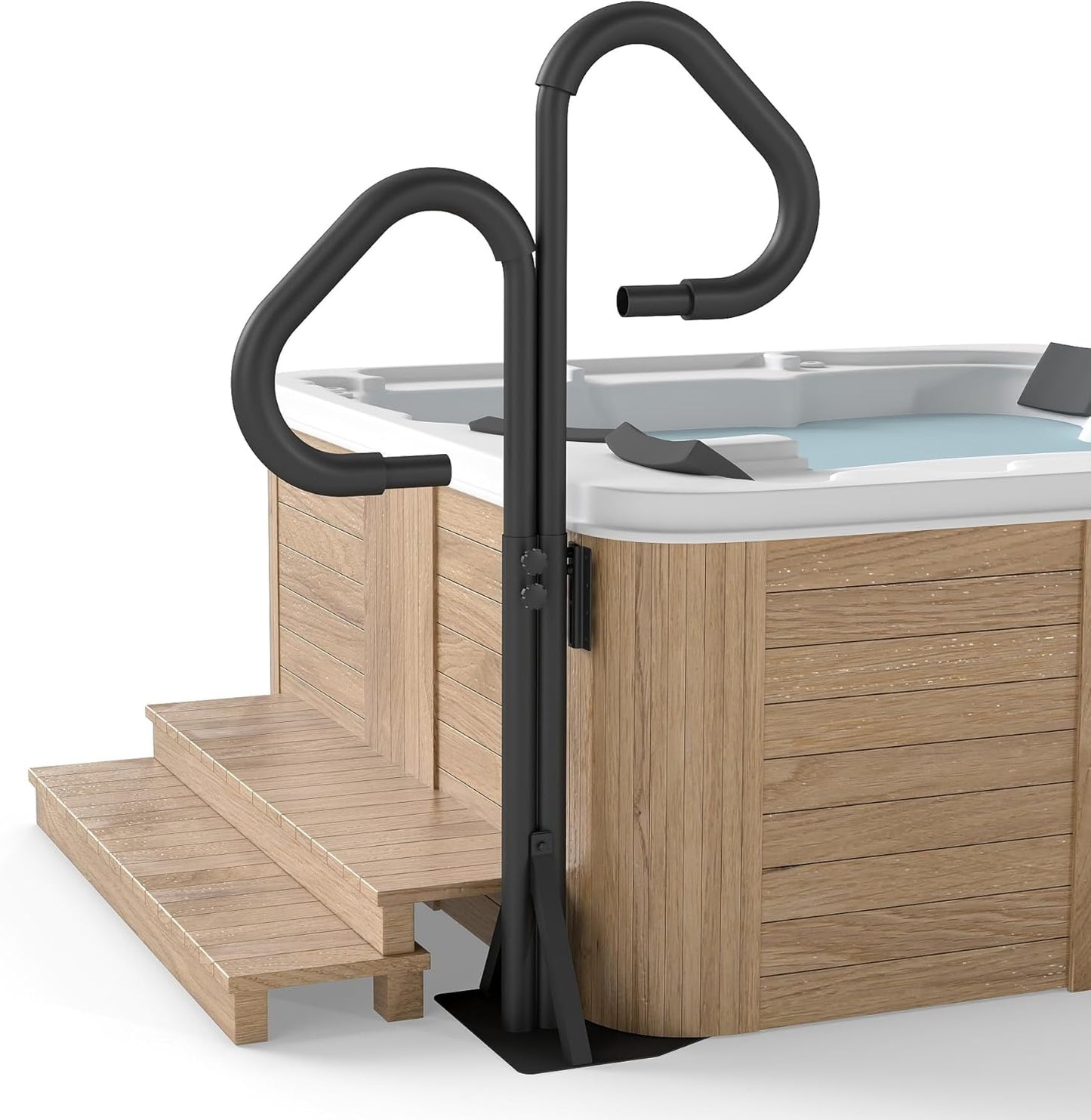Two-Way Hot Tub Handrail, Aluminum Spa Hand Rail With 44  -60   Adjustable Height & 360 Swivel, Safety Side Handrails With Slide-Under Mount Base For Most Hot Tubs & Swim Spas, 600 LBS Capacity