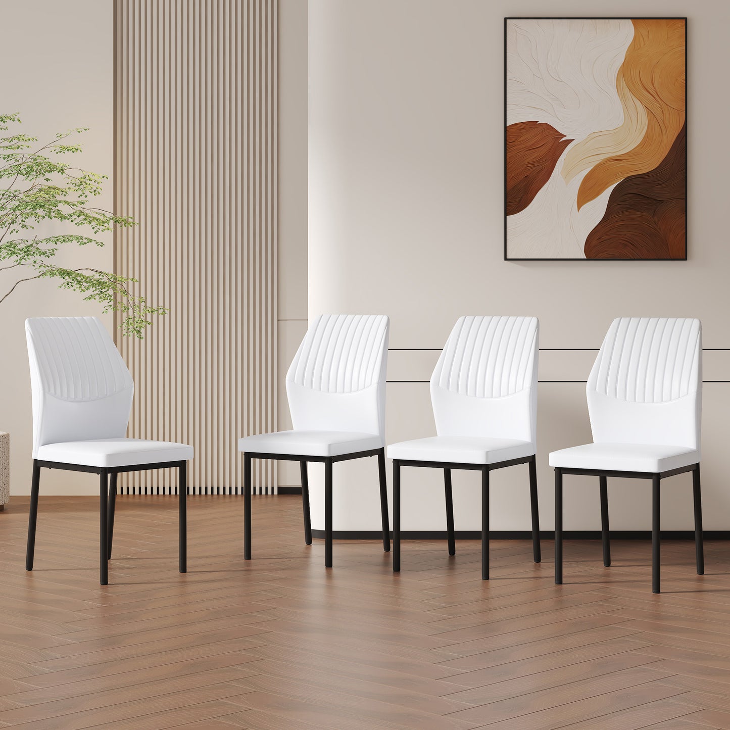 4-piece Set Of White And Black Light Luxury PU Dining Chairs Ergonomic Backrest, 36.7 Inches High, Suitable For Multiple Scenarios.Set Of 4 WHITE PU Material High Resilience Dining Chairs.