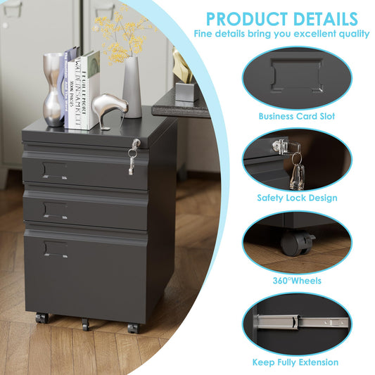 SUXXAN 3 Drawer File Cabinet With Lock, Metal Under Desk Cabinet With Wheels For Office & Home, Legal Letter Size, Need To Assemble