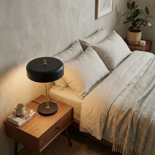 Bedroom Table Lamp Nordic Home Creative Romantic Warm Study Room Desk Bedside Lamp, Obni Table Lamp With Black Outer And White Inner 110-120V