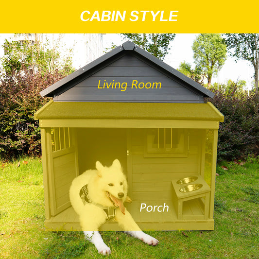 Large Dog House, Long 44.2  X Wide 44.6  X High 44.6  Solid Wood Asphalt Roof Dog House With Large Terrace For Large Dogs, Weatherproof Large Dog House  Improved ,Small Wooden Doors That Can Be Locked