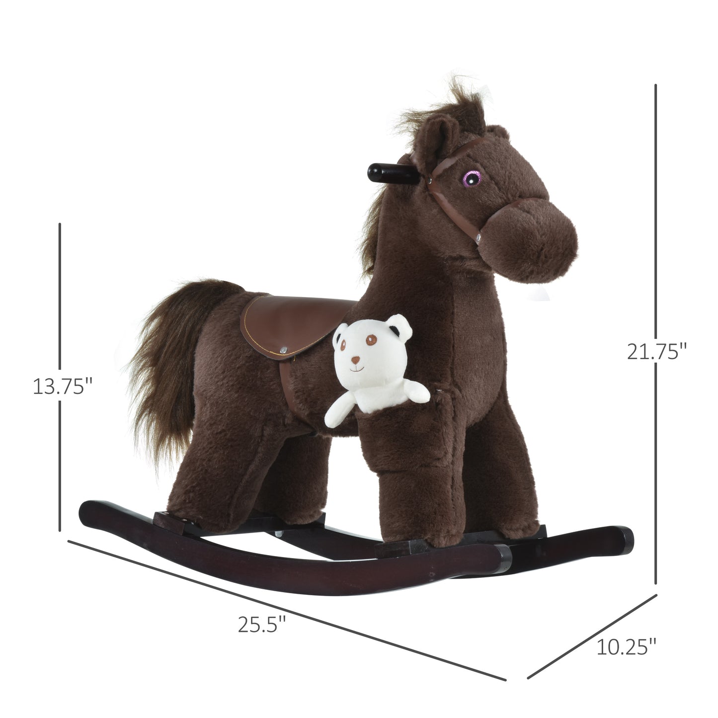 Kids Plush Ride-On Rocking Horse With Bear Toy, Children Chair With Soft Plush Toy & Fun Realistic Sounds, Brown