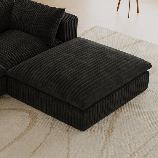 Cloud Sofa,Corduroy Fabric,Deep Seat Couches,Double-layer Design,Removable Cushion,No Assembly, DIY Combination For Living Room, Bedroom,Conference Room ,Apartment,Black