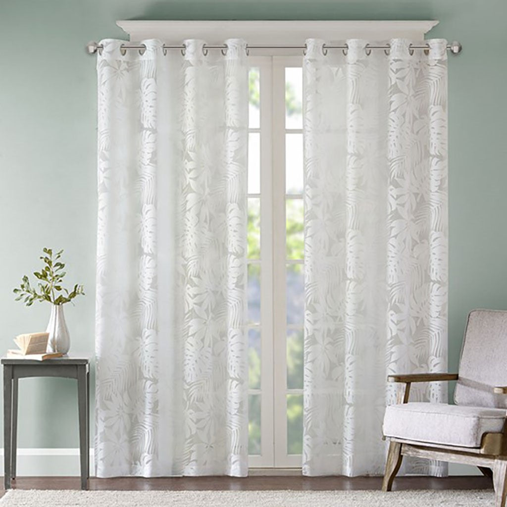 Palm Leaf Burnout Window Sheer White 50x63