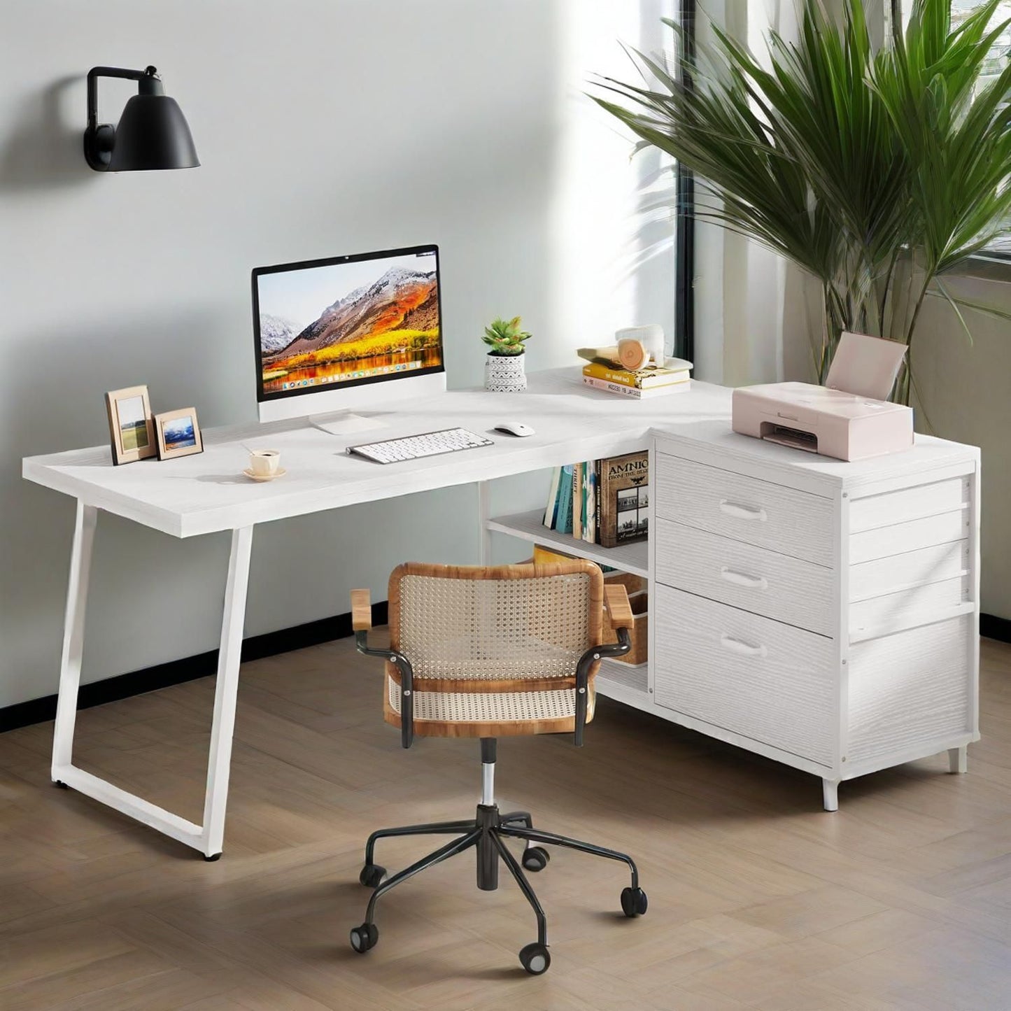 L-Shaped Desk With 3 Drawers, Reversible Corner Home Office Computer Desk With Shelves, 53-Inch Industrial PC Desk Study Writing Table