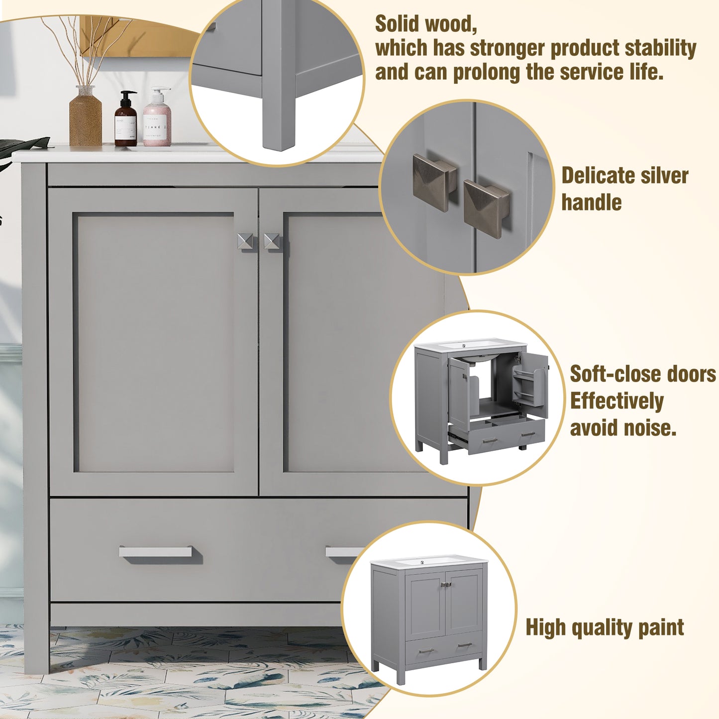 60  Grey Bathroom Vanity Set With Double Vanities  Separate , Double Ceramic Sinks, Storage Shelf, And Divided Drawers   Mirror Not Included  Modern Bathroom Solution For Spacious Bathrooms